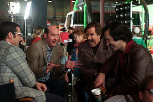 Steve Carell, David Koechner, Will Ferrell and Paul Rudd  in Anchorman 2: The Legend Continues. 2013 Paramount Pictures.