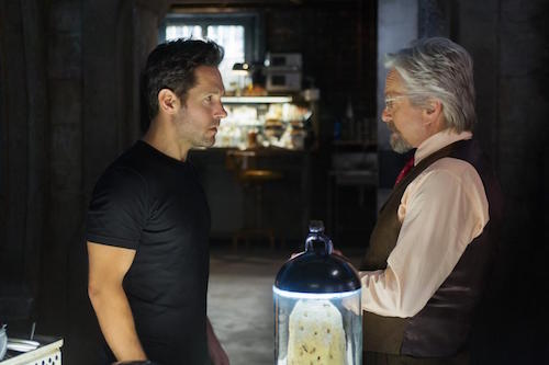 Paul Rudd and Michael Douglas in Ant-Man. 2015. All rights reserved. Paul Rudd and Evangeline Lilly in Ant-Man. 2015. All rights reserved.