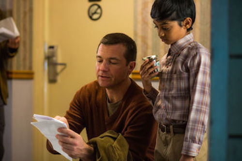 Director Jason Bateman and Rohan Chand on the set of Bad Words. 2014 Focus Features.