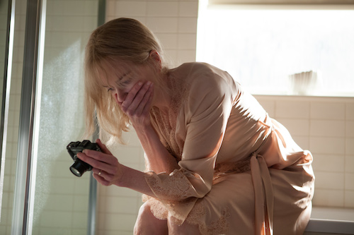 Christine Lucas (NICOLE KIDMAN) tries to piece together the mysteries of her past obliterated by amnesia by recording a daily video diary in BEFORE I GO TO SLEEP. Photo credit: Laurie Sparham/Clarius Entertainment.