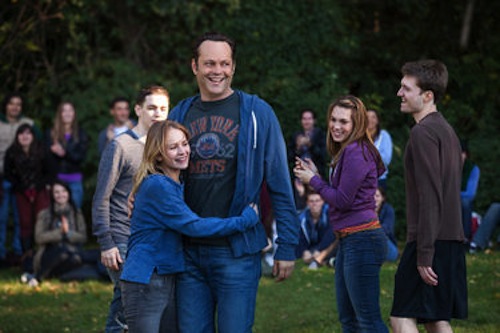 Britt Robertson as Kristen and Vince Vaughn as David Wozniak in Delivery Man. 2013 DreamWorks II Distribution Co. Britt Robertson as Kristen and Vince Vaughn as David Wozniak in Delivery Man. 2013 DreamWorks II Distribution Co.