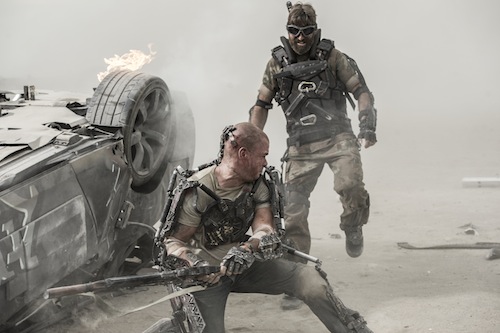 Max (Matt Damon, left) and Kruger (Sharlto Copley) battle it out in TriStar Pictures' ELYSIUM. PHOTO BY: Stephanie Blomkamp COPYRIGHT:	2012 Columbia TriStar Marketing Group, Inc. All rights reserved.