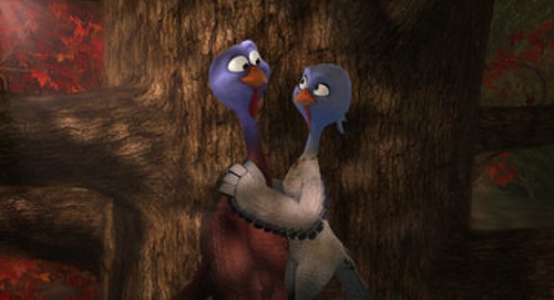 Reggie voiced by Owen Wilson and Jenny voiced by Amy Poehler in Free Birds. 2013 Relativity Media. Reggie voiced by Owen Wilson and Jenny voiced by Amy Poehler in Free Birds. 2013 Relativity Media.
