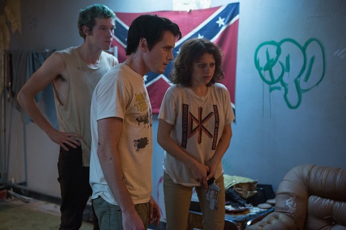 Callum Turner, Anton Yelchin and Alia Shawkat in Green Room, photo by Scott Patrick, courtesy of A24.