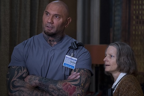 Dave Bautista and Jodie Foster in HOTEL ARTEMIS. Photo courtesy WME Global/Global Road Entertainment.