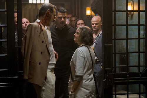 Jeff Goldblum, Zachary Quinto and Jodie Foster in HOTEL ARTEMIS. Photo credit: Matt Kennedy / Distributor: Global Road Entertainment.