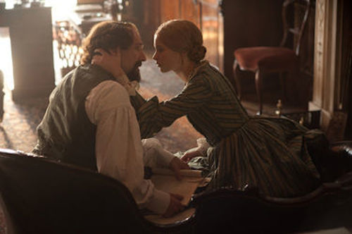 Ralph Fiennes as Charles Dickens and Felicity Jones as Nelly Ternan in The Invisible Woman.