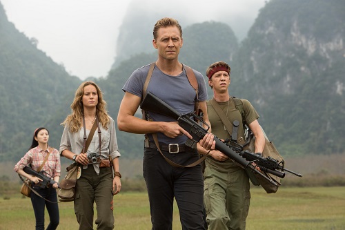 (L-R) JING TIAN as San, BRIE LARSON as Mason Weaver, TOM HIDDLESTON as James Conrad and THOMAS MANN as Slivko in Warner Bros. Pictures', Legendary Pictures' and Tencent Pictures' action adventure 