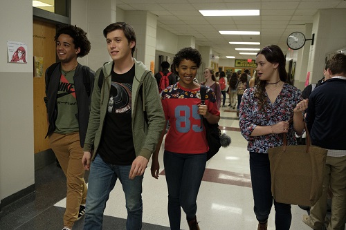 L-R: Jorge Lendeborg (Nick), Nick Robinson (Simon), Alexandra Shipp (Abby), and Katherine Langford (Leah) star in Twentieth Century Fox's LOVE, SIMON. © 2017 Twentieth Century Fox Film Corporation. All Rights Reserved. Photo Credit: Ben Rothstein.