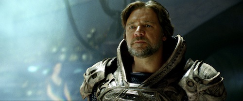 RUSSELL CROWE as Jor-El in Warner Bros. Pictures' and Legendary Pictures' action adventure MAN OF STEEL, a Warner Bros. Pictures release. TM and © DC Comics. Photo courtesy of Warner Bros. Pictures RUSSELL CROWE as Jor-El in Warner Bros. Pictures' and Legendary Pictures' action adventure MAN OF STEEL, a Warner Bros. Pictures release. TM and © DC Comics. Photo courtesy of Warner Bros. Pictures