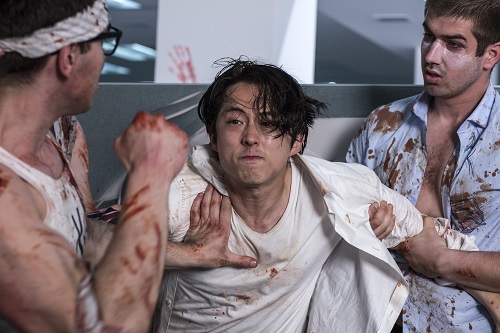 Steven Yeun as Derek Cho in the horror, action film MAYHEM, an RLJE Films release. Photo courtesy of Sanja Bucko.