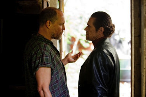 Woody Harrelson and Willem Dafoe in Out of the Furnace. 2013 Relativity Media.