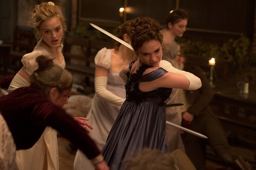 Lily James and Bella Heathcote in Screen Gems' PRIDE AND PREJUDICE AND ZOMBIES. Copyright 2015 CTMG, Inc. All Rights Reserved.