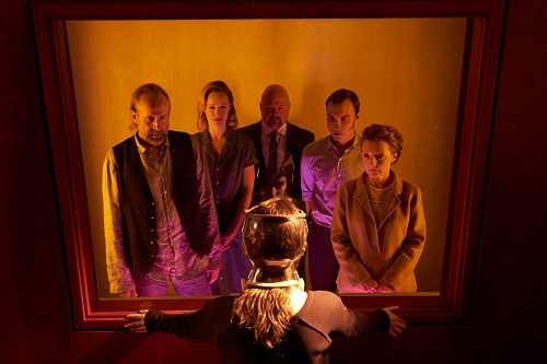 (L-R) Peter Stormare as Terrence, Kerry Bishé as Dianne, Michael Chiklis as Bald Man, Ari Millen as Dr. Raxlen, and Lesley Manville as Dr. Nyman in the sci-fi thriller 