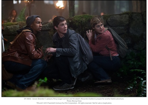 Percy Jackson (Logan Lerman) and Annabeth (Alexandra Daddario) prepare for another fateful adventure.Photo: Murray Close TM and 2013 Twentieth Century Fox Film Corporation. All rights reserved. Not for sale or duplication. Percy Jackson (Logan Lerman) and Annabeth (Alexandra Daddario) prepare for another fateful adventure.Photo: Murray Close TM and 2013 Twentieth Century Fox Film Corporation. All rights reserved. Not for sale or duplication.