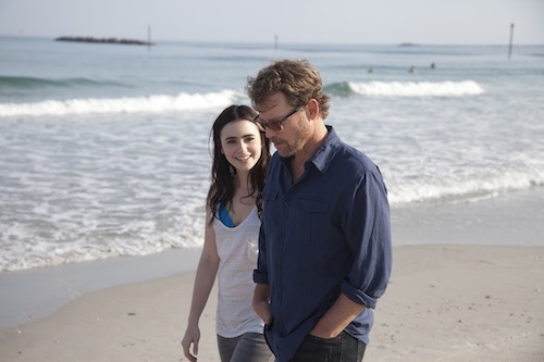 Lily Collins as Samantha Borgens and Greg Kinnear as Bill Borgens in STUCK IN LOVE. Photo courtesy of Millennium Entertainment.