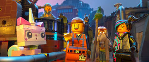 Unikitty voiced by Alison Brie, Benny voiced by Charlie Day, Emmet voiced by Chris Pratt, Batman voiced by Will Arnett, Vitruvius voiced by Morgan Freeman and Wyldstyle voiced by Elizabeth Banks in The LEGO Movie. 2014 Warner Bros. Unikitty voiced by Alison Brie, Benny voiced by Charlie Day, Emmet voiced by Chris Pratt, Batman voiced by Will Arnett, Vitruvius voiced by Morgan Freeman and Wyldstyle voiced by Elizabeth Banks in The LEGO Movie. 2014 Warner Bros.