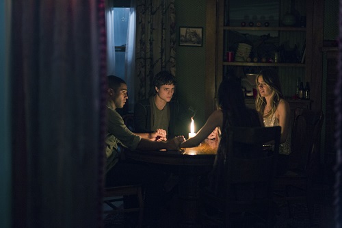 (Left to Right) Lucien Laviscount, Douglas Smith, Jenna Kanell, and Cressida Bonas in THE BYE BYE MAN, photo courtesy STX Productions, All rights reserved. (Left to Right) Lucien Laviscount, Douglas Smith, Jenna Kanell, and Cressida Bonas in THE BYE BYE MAN, photo courtesy STX Productions, All rights reserved.