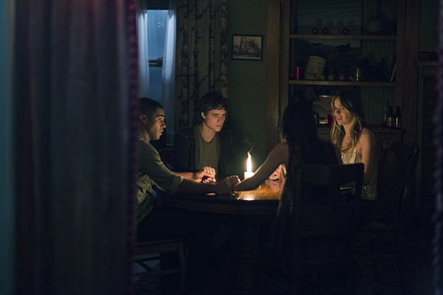 (Left to Right) Lucien Laviscount, Douglas Smith, Jenna Kanell, and Cressida Bonas in THE BYE BYE MAN, photo courtesy STX Productions, All rights reserved.