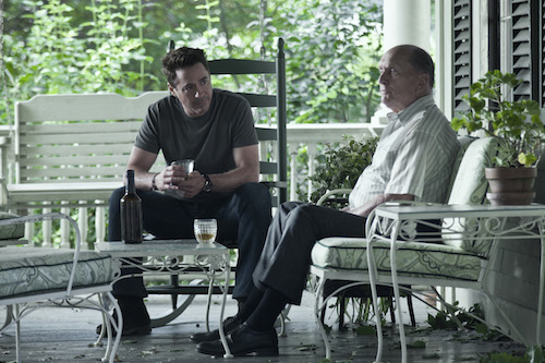 (L-r) ROBERT DOWNEY JR. as Hank Palmer and ROBERT DUVALL as Joseph Palmer in Warner Bros. Pictures' and Village Roadshow Pictures' drama THE JUDGE, a Warner Bros. Pictures release. Photo Credit: Claire Folger. Copyright: 2014 WARNER BROS. ENTERTAINMENT INC., WV FILMS IV LLC AND RATPAC-DUNE ENTERTAINMENT LLC-U.S., CANADA, BAHAMAS & BERMUDA ÃÂ©2014 VILLAGE ROADSHOW FILMS (BVI) LIMITED, WARNER BROS. ENTERTAINMENT INC. AND RATPAC-DUNE ENTERTAINMENT LLC - ALL OTHER TERRITORIES.