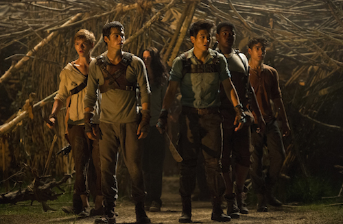 THE MAZE RUNNER (From left) Newt (Thomas Brodie-Sangster), Thomas (Dylan O'Brien), Teresa (Kaya Scoderlario), Minho (Ki Hong Lee), Frypan (Dexter Darden), and Winston (Alex Flores) react to a shocking development in the Glade. Photo Credit: Ben Rothstein TM and © 2014 Twentieth Century Fox Film Corporation. All Rights Reserved. Not for sale or duplication. THE MAZE RUNNER (From left) Newt (Thomas Brodie-Sangster), Thomas (Dylan O'Brien), Teresa (Kaya Scoderlario), Minho (Ki Hong Lee), Frypan (Dexter Darden), and Winston (Alex Flores) react to a shocking development in the Glade. Photo Credit: Ben Rothstein TM and © 2014 Twentieth Century Fox Film Corporation. All Rights Reserved. Not for sale or duplication.