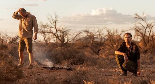 Robert Pattinson and Guy Pearce in The Rover. 2014 A24 Films.