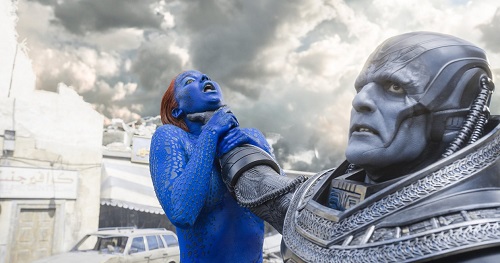 Oscar Isaac and Jennifer Lawrence in X-Men: Apocalypse. Courtesy of Twentieth Century Fox Film Corporation, All rights reserved.