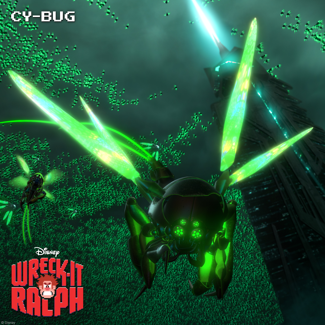 Cy-Bugs: Insects Gone Bad Menacing creatures known as Cy-Bugs are a deadly threat to not only their game, Hero's Duty, but the entire arcade. They know just three things: Eat, destroy and multiply. Players beware! Cy-Bugs can morph into anything they eat—from an attack buggy to an assault rifle. They do have one weakness—an attraction to bright light. (They are bugs, after all.)