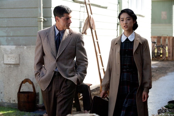 Matthew Fox (left) and Eriko Hatsune (right) in Peter Webber's EMPEROR.  Photographer: Kirsty Griffin