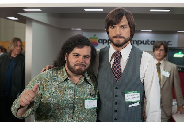 Josh Gad and Ashton Kutcher star as Steve Wozniak and Steve Jobs in JOBS opening in 2013.