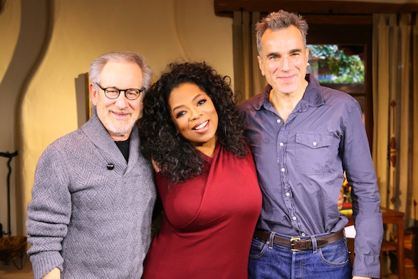 Oprah Winfrey, Steven Spielberg, and Daniel Day-Lewis.  Photo credit: (c) Harpo Studios, Inc Photographer: George Burns 