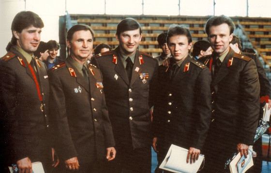 Left to right: Alex Kasatanov, Viktor Tikhonov, Vladislav Tretiak, Igor Larionov, Viacheslav 