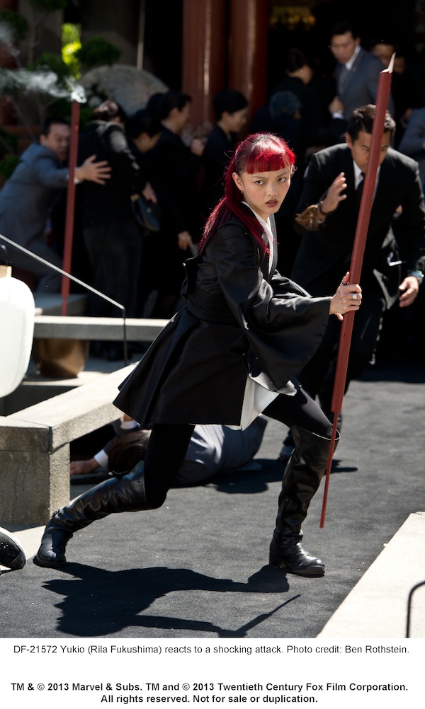 Yukio (Rila Fukushima) reacts to a shocking attack. Photo credit: Ben Rothstein.