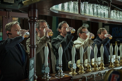 Martin Freeman as Oliver, Paddy Considine as Steven, Simon Pegg as Gary, Nick Frost as Andy, and Eddie Marsan as Peter in Edgar Wright's THE WORLD'S END, a Focus Features release.  Photo Credit: Laurie Sparham / Focus Features