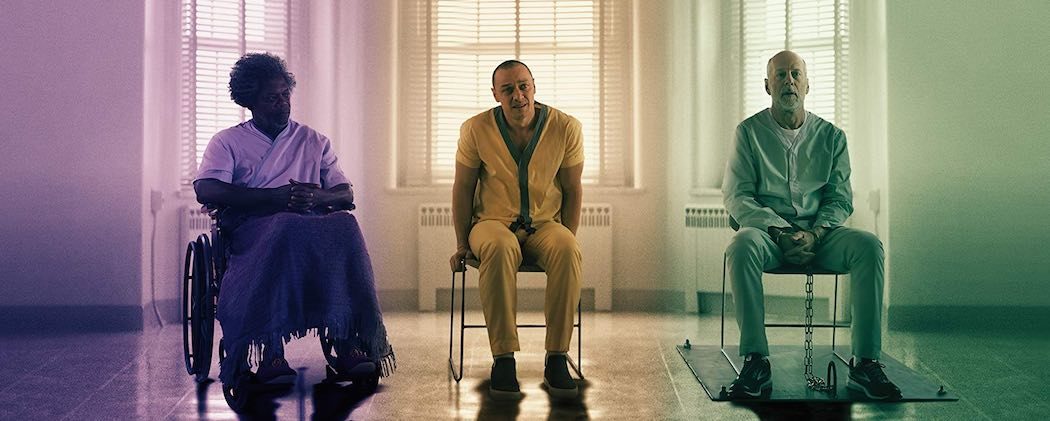 Samuel L. Jackson, Bruce Willis, Sarah Paulson, and James McAvoy in M Night Shyamalan Glass (2019)