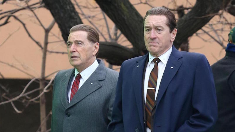 Al Pacino and Robert De Niro filming The Irishman