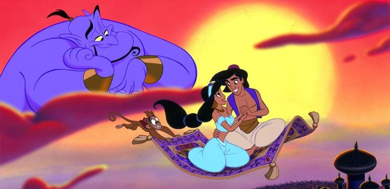 Robin Williams, Linda Larkin, Scott Weinger, and Frank Welker in Aladdin (1992)