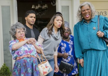 Hattie (Patrice Lovely), Jesse (Rome Flynn), Silvia (Ciera Payton), Aunt Bam (Cassi Davis), and Madea (Tyler Perry) in A MADEA FAMILY FUNERAL. Photo by: Chip Bergman.