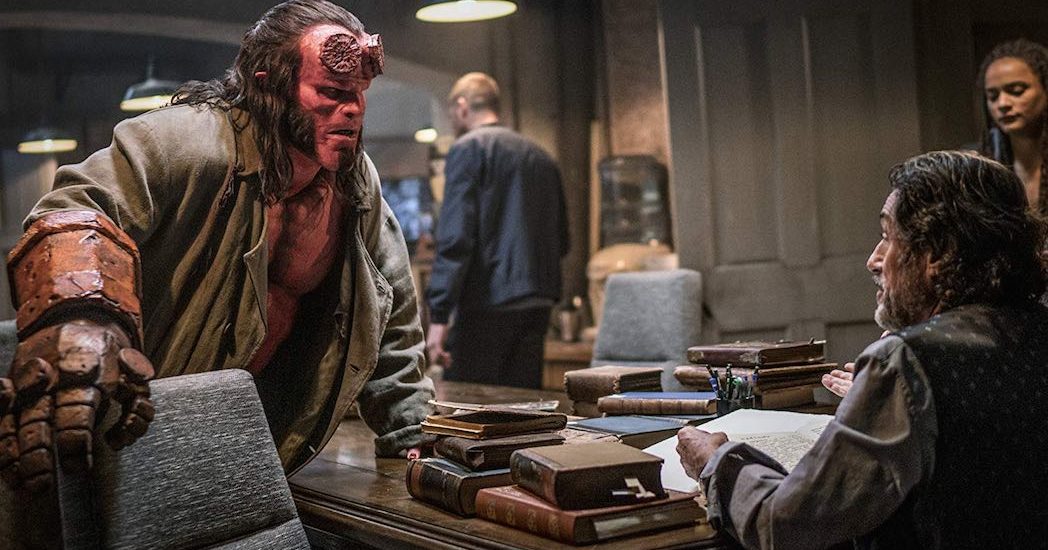 Ian McShane, David Harbour, and Sasha Lane in Hellboy (2019)