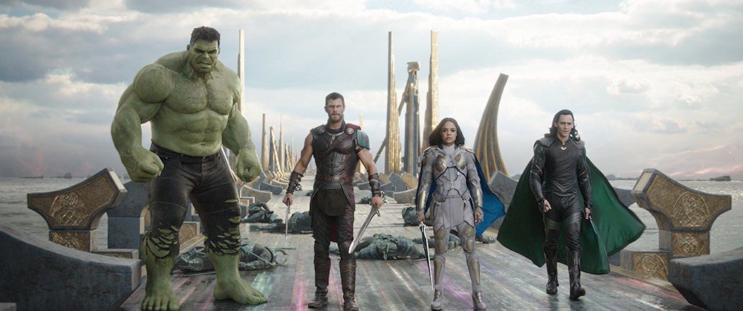 Mark Ruffalo, Tom Hiddleston, Chris Hemsworth, and Tessa Thompson in Thor- Ragnarok (2017)