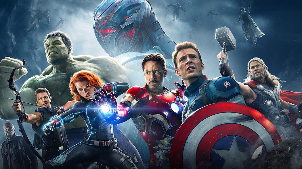 Samuel L. Jackson, Robert Downey Jr., James Spader, Paul Bettany, Chris Evans, Scarlett Johansson, Jeremy Renner, Mark Ruffalo, and Chris Hemsworth in Avengers- Age of Ultron (2015)