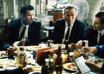 Steve Buscemi, Quentin Tarantino, Michael Madsen, Edward Bunker, and Lawrence Tierney Exchange Dialogue in Quentin Tarantino's Reservoir Dogs